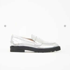 Stuart Weitzman Silver Metallic Penny Loafers